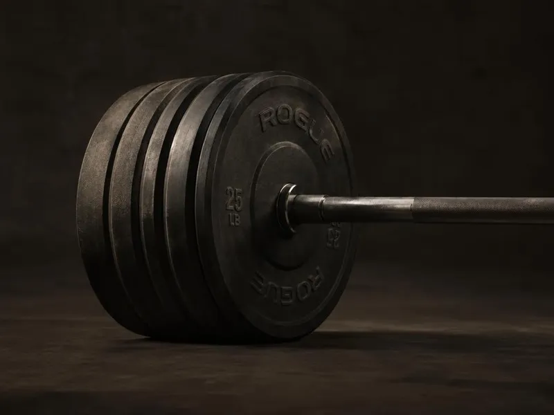 Discos montados sobre una barra de entrenamiento